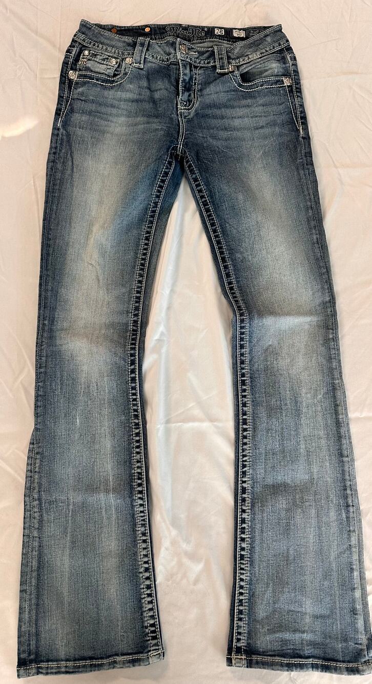 Miss Me Jeans 28 Mid Rise Bootcut Embroidered Rhinestone Y2K Flare Denim